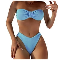 Modna ženska seksi temperament na čvrstoj boji za plažu odjeća za cijev od gornjeg vala uzorak split bikini kupaći kostim plavi s