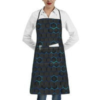 Kuharski pregače sa džepovima za žene muškarci, futuristička šesterokutna apstrakcija Vodootporna kuhalica