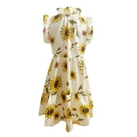 Ljetne haljine za žensko klirence bez rukava okrugla vrata cvjetni vrat Boho haljine Duljina čaja, žuta, m