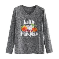 Ženske dukseve s dugim rukavima Pumpkin slova Ispiši labavu bluzu majicu V-izrez XL siva radna odjeća