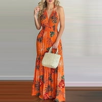Drvene haljine tropsko print Halter bez rukava bez rukava narandžasta xxl