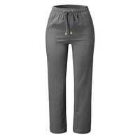 Dyfzdhu lane hlače za žene plus veličine casual solid široke nogave hlače sa džepom udobne high dimne pantalone za crtanje tamno siva