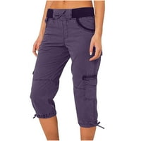 Safuny ženska radna odjeća Capri hlače sa pcoket djevojkama tinejdžerke opuštene visoke pantalone Ležerne prilike Comfy Solid Color Trendy Purple XL