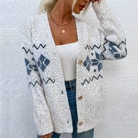 Jeseni džemperi za žene moderne fit džemper Cardigan odmori V-izrez za djevojke bijele s