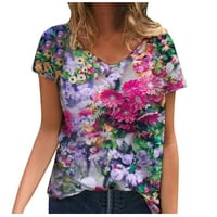 Honeeladyy Cleance Manje od 5 $ Ženska cvjetna košulja 3D tiskanje leptir cvijet od tiskanog kratkih rukava s bluza za izrez MULTICOLOR TUNIC bluza TEE
