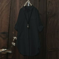 Popust Ženski s dugim rukavima V-izrez s majicama Loose Gumb Solid Rever džepni majica Bluza, crna