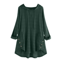 Ljetni vrhovi za žensku bluzu gumba V-izrez dugih rukava čvrsto zelena 3xl