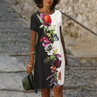 Haljine za žene s kratkim rukavima za tisak cvjetnog uzorka Okrugli vrat Maxi Loose Fit Y2K moda Elegantni