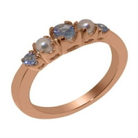 Britanci izrađeni zapanjujući 14k Rose Gold Prirodni tanzanite i kultivirani biserni ženski prsten -