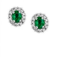 Harry Chad Enterprises 6. CT Prong Set Emerald & Diamonds Stud Halo Minđuše, 14k bijelo zlato