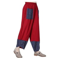 Ležerne pantalone za žene žensko proljeće i ljeto ispisan patchk džep pamuk i posteljine casual baggy