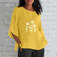 Košulje sa žetve za žene od rukavske posade Cvjetni ispisani labavi labav bluza za bluzu žuto xxl