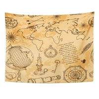 Uzorak globus Compass World Map i ruža Vintage Science in Steampunk Travel Wall Art Viseći tapiserija