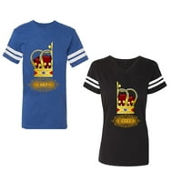 King Queen Red Gold Crown Unise Par koji odgovara pamučnom dresu Stil majica Kontrastne pruge na rukavima