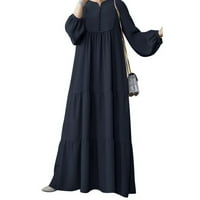 Ženska gumba dugih rukava s dugim rukavima dolje s prednjim dijelom za praznike V-izrez Maxi duga haljina