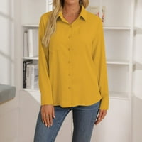 Ženski vrhovi pulover s kemizom s dugim rukavima Čvrsta V-izrez žuta m