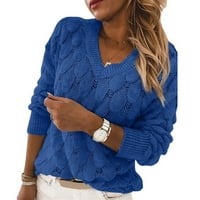 Ženski džemper - modni džemper sa toplim kablom čvrsti pulover V izrez pad ramena dugih rukava na vrhu