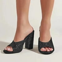 Miayilima Crne sandale Žene modne žene Visoke potpetice Prozračne klizanje na cipelama od kristalne