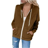 Žena prevelika dukserica runo jaknu kaput tanki džemper zip up džemper ženske kafe veličina kafe l