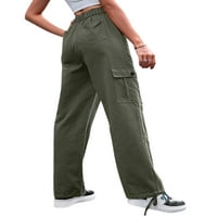 Glonme dame teretne hlače Čvrsta boja jogger pant ravne široke noge Taktičke pantalone za žene Baggy dno casual visokog struka zelenog 2xl