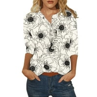 T majice za žene labavi fit grafički trendy casual cvjetni tasteri o vratu tri četvrtine rukava za bluze