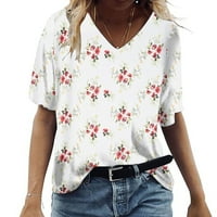 GUZOM WOMENS Ljetni vrhovi - cvjetni tiskani Trendy Tops V izrez kratki rukav casual labav bluza s majicama