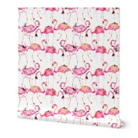 Swatch original & Stick tapeta - Velika skala, ružičasta, flamingosi, akvarel, tropska, ptica, životinja,
