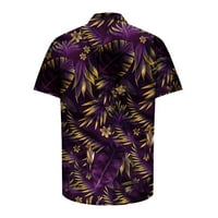 Muški cvjetni pamučni gumb dolje s kratkim rukavima Havajska majica ljubičasta m