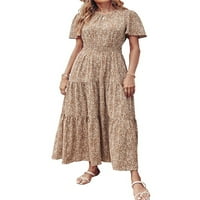 Dmagnates ženska haljina, casual okruglica kratkih rukava elastični viši struk veliki hem cvjetni printirani