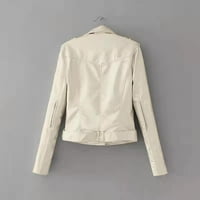 WEFUESD jakne za žene Žene Ležerne prilike pune boje rever sa zatvaračem dugih rukava kožna jakna kaputa za žene Bijeli XXL