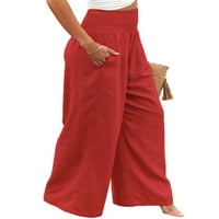 Ženska plus veličina visoki porast elastičnog elastičnog struka na širokim lounge hlače posteljine pantalone