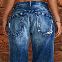 Koaiezne ravne traperice za žene ripped hem niske traperice za žene hlače za žene trendovske hlače Hlače