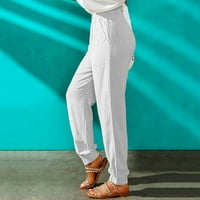 Outfmvch široke pantalone za noge za žene bijele za džep zatezanje Plus veličina Hlače visokog struka