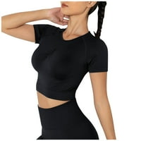 Ženski bluze Ženske modne bešavne čvrste boje Sportska majica Yoga kratka rukava TOP crna s
