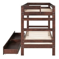 Twin preko dvostrukih drvenih kreveta sa drvenim krevetom s ladicama, espresso