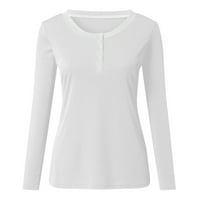 Popustne duge majice za žene, žensko dugme V-izrez Tanka majica na majicu Solid Color Print casual bluza Tunički pulover vrhove teen gril modna odjeća bijela xxl