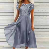 IOPQO vjenčane haljine za žene ženski šifon patchwork okrugli vrat Sequin print maxi suknja duga haljina