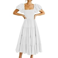 Ljetne haljine Trendy kvadratni vrat bez rukava naftani rukav dresirani kratki rukav maxi haljina sa rukavima casual bijeli xl