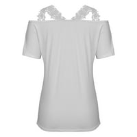 Ljeto na vrhu hladnog ramena za ženske trendy kratki rukav V-izrez čipke patchwork košulje casual solid