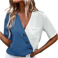 Ženske modne košulje udobne ležerne bluze s rukavima s rukavima s rukavima s rukavima za djevojke Colorblock Print tops kratkih rukava, plavi XL popust
