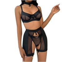 Jeashchat Sexy donje rublje za žene Erotski donje rublje 4-komadni set mrežnog spajanja sa visećim seksi