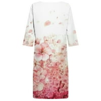 Plus veličina haljina ženske rukave haljine modne cvijeće ispisano struk sandress V-izrez dress ružičasta