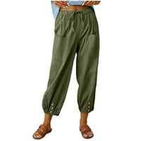 Teretne hlače Žene Ljetne posteljine visoke struke široke noge sa džepom udobne labave pantalone