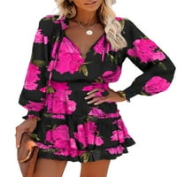 HAITE WONGE Ljeto plaže sandress dugih rukava kratke mini haljine cvjetna ispis ljuljačka haljina za