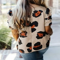 Asyoly Womens vrhovi ljetni casual leopard tisak kratkih rukava šifon bluza v izrez majice