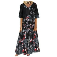 Ljetne haljine za žene modni V-izrez Dužina lakta cvjetne haljine Duge dužine gležnja dugačke ženske haljine crne 4xl