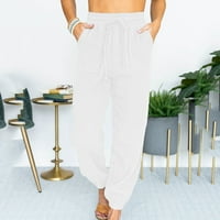 Žene plus veličine Dukset modne ležerne boje čvrsto boje, čipke čipke za čipke labave pantalone duge hlače bijeli XL: 10