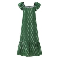 Haljine za žene Kvadratni izrez Polka Dot Maxi Maxi Casual Summer bez rukava Green M