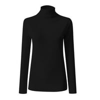 Osnovni tinejdžeri za žene modni čvrsti kolor turtleneck dugih rukava pletenje majica slim bluza crna