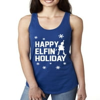 Happy Elfin Holiday ružni božićni džemper ženski trkački rezervoar, kraljevska, mala